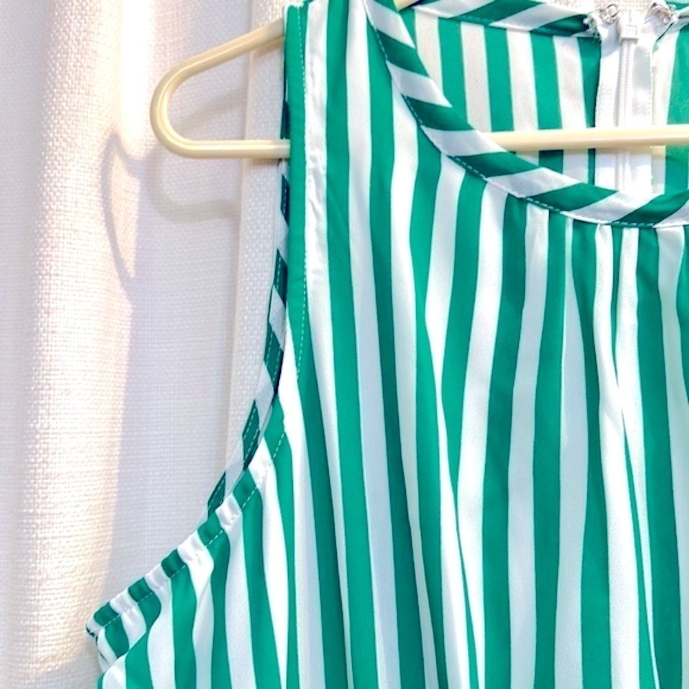 NWT Women’s Tash + Sophie Anthropologie Green & White Striped Midi Dress Size 12 - Picture 11 of 16